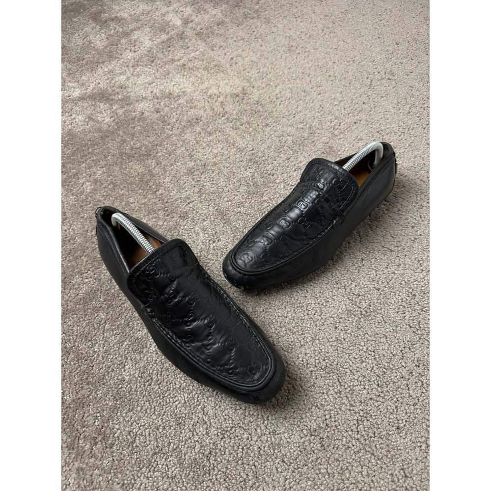 Mens Sneakers GUCCI Dress Shoes Loafers GG 16540‎ Leather Black, Size 8 US